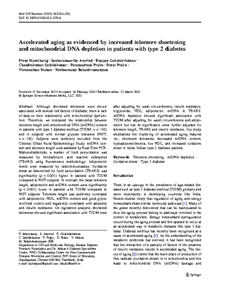 Aging_TL_shortening_mithocondrial_DNA_depletion_type_2_Diabetes.M_Balasubramanyam.Mol_Cell_Biochem_2012