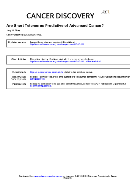 Are_Short_Telomeres_Predictive_of_Cancer.Jerry_Shay.Cancer_Discovery_2013