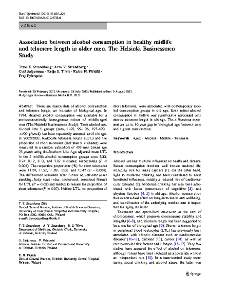 Association_between_alcohol_consumption_in healthy_midlife_and_TL_in_older_men.TE_Strandberg_EueJ_Epidemol_2012