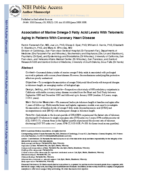 Association_omega-3fatty_acid_with_telomere_in_patients_with_coronary_heart_disease_FarzanehFarR_JAMA_2010