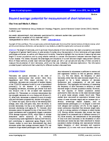 Beyond_Avarage_potential_of_measurement_of_short_telomeres. M. Blasco. AGING. 2012