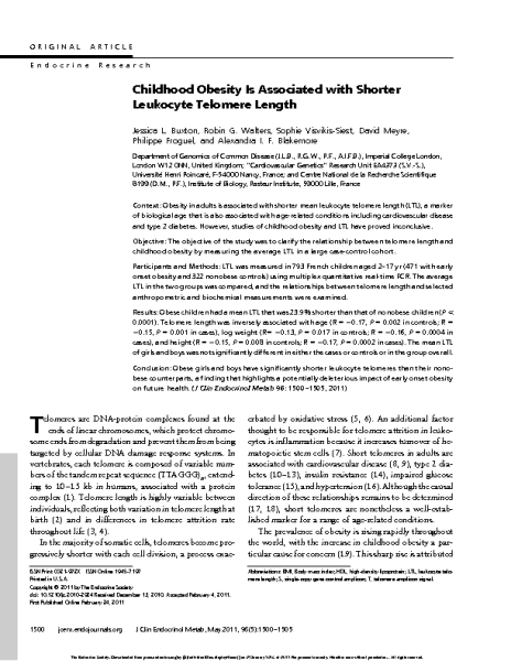 Childhood_obesity_and_TL_BuxtonJL_JClinEndocrinolMetab_2011