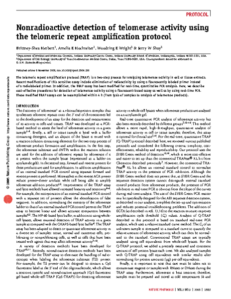 Detection of Telomerase Activity by TRAP_Herbert et al_Nature Protocol 2006