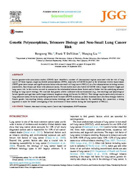 Genetic Polymorphism, Telomere Biology, and NSLC. Wanqing Liu. 2015