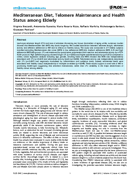 Mediterranean_Diet_Telomere_Health_Status_Elderly.Guiseppe_Paolisso.Plos_One_2013