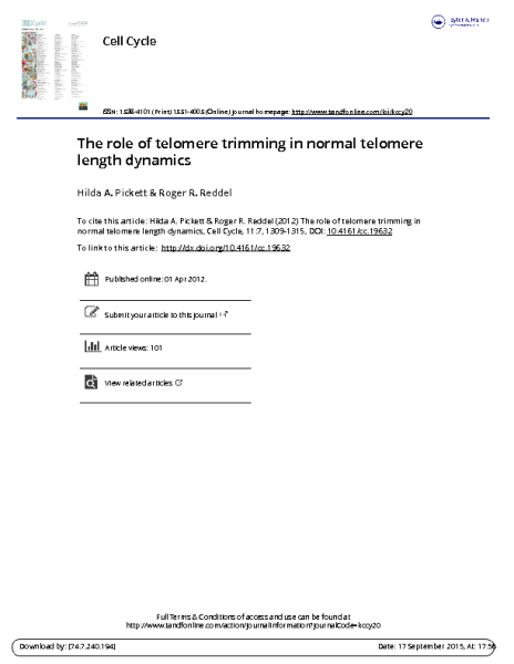 Pickett 2012 Cell Cycle The role of telomere trimming in normal telomere length dynamics