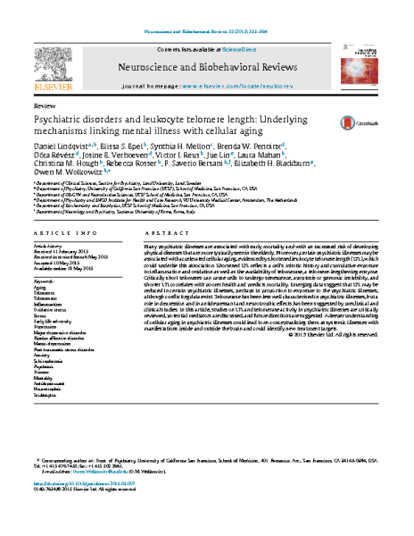 Psychiatric Disorders and LTL. Linking mental illness with aging. Blackburn. 2015