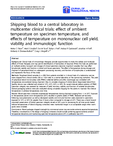 Shipping blood to a central laboratory_Olson et al_JTM 2011