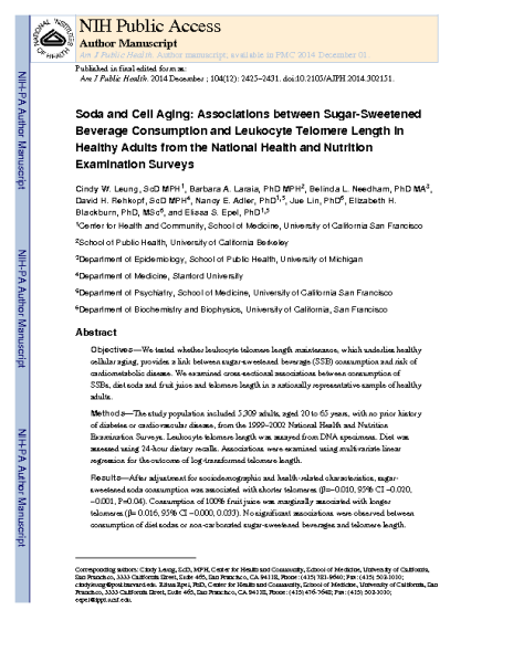 Soda_and_cell_aging_LeungCW_AmJPublicHealth_2014