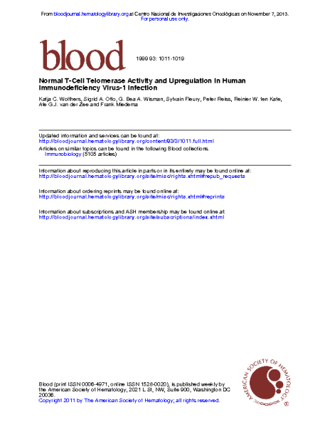 TCell_telomerase_activity_and_upregulation_in_human_immunodeficiency_virus1_infection_MiedemaF_BloodJ_1998