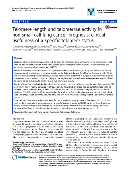 TL_and_telomerase_activity_in_nonsmall_cell_lung_cancer_prognosis_IniestaP_JECCR_2015