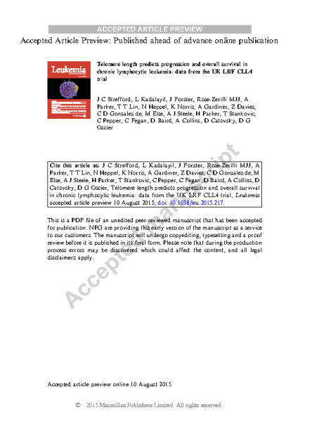 TL_predicts_progression_in_CLL_StreffordJC_Leukemia_2015