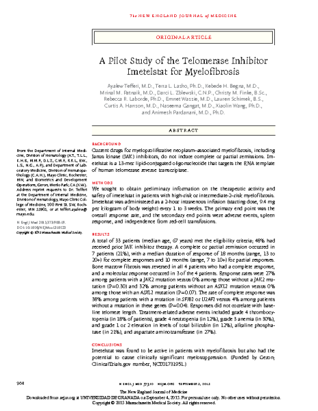Telomerase_Inhibitor_Imetelstat_for_Myelofibrosis_TefferiA_NEJM_2015