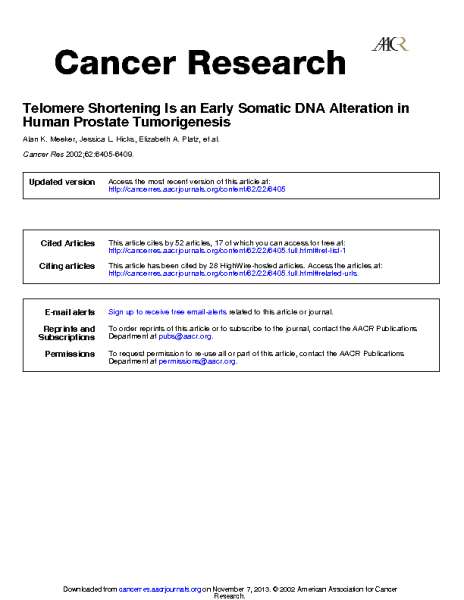 Telomere Shortening_somatic_DNA_alteration_tumorgenesis.Angelo_DeMarzo.Cancer_Research_2002