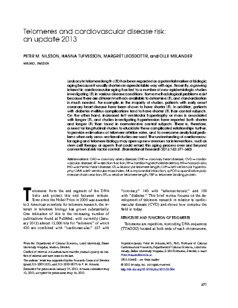 Telomeres_and_cardiovascular_disease_risk_NilssonPM_TranslRes_2013