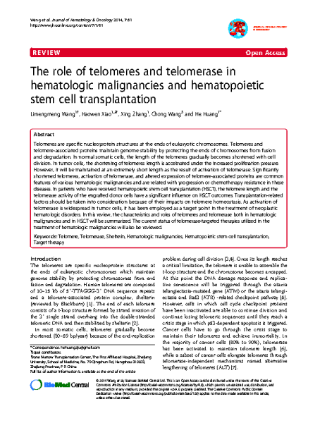 Telomeres_and_telomerase_in_hematopoietic_SC_transplantation_HuangH_JHO_2014