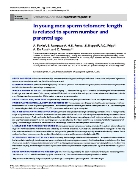 Young_men_sperm_TL_is_related_to_sperm_number_and_parental_age_FerlinA_HumReprod_2013