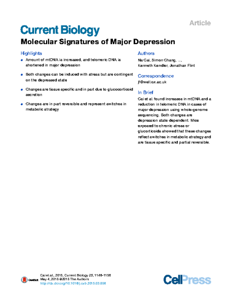 molecular signatures of major depression. Jonathan Flint 2015